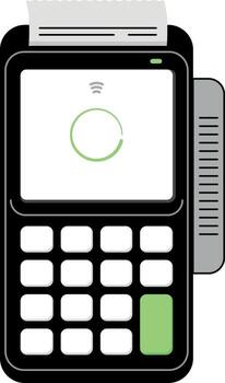 electronic payment terminal with receipt, screen and keypad, used for card or contactless payments in retail and business, no background vector