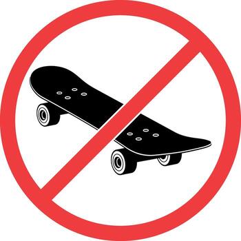 negro patineta icono dentro un rojo prohibición circulo con diagonal barra oblicua, simbolizando No andar en patineta, sin antecedentes. vector