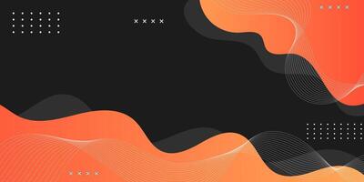 Modern dark background with orange flowing waves. vector