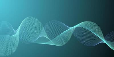 Futuristic dark blue background with glowing wave lines and particle effects. Suitable for tech themes, banners, and digital posters. vector