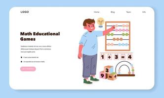 Kid interacting with math educational tools vector