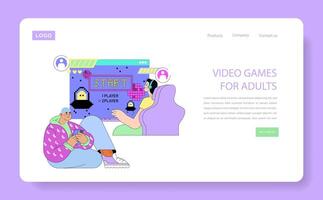 Adults playing video games together vector
