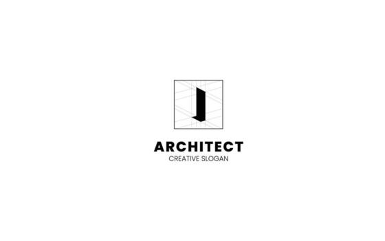 Letter I 3D logo with isometric bottom-left view and technical sketch vector