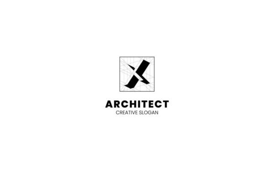 Letter X 3D logo with isometric bottom-left view and technical sketch vector