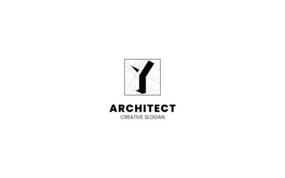 Letter Y 3D logo with isometric bottom-left view and technical sketch vector