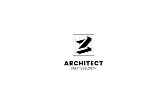 Letter Z architect 3D logo with isometric bottom-left view and technical sketch vector