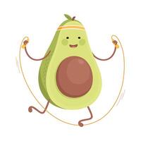 Cute Avocado Jumping with Skipping Rope, Funny Fruit Character Doing Sports, Healthy Eating and Lifestyle, Fitness Concept Cartoon Style Illustration vector