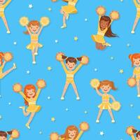 Cheerleader Girl Dancing with Pom Poms Seamless Pattern, Happy Funs Girls in Uniform Can Be Used for Fabric, Wallpaper, Wrapping Paper, Textile, Background Design Illustration vector