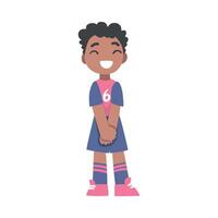 Cute Kid Soccer Player Character, Little African American Boy in Sports Uniform Playing Football in School Sports Team Cartoon Style Illustration vector