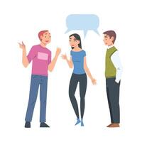 Group of People Talking to Each Other with Speech Bubbles, Friends or Colleagues Talking, Gossiping, Sharing Impressions Cartoon Style Illustration vector