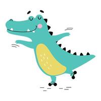 Cute Crocodile Rollerblading, Funny Alligator Predator Animal Character Cartoon Style Illustration vector