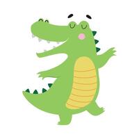 Cute Happy Smiling Crocodile, Funny Alligator Predator Green Animal Character Cartoon Style Illustration vector