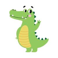 Cute Crocodile Waving its Paw, Funny Alligator Predator Green Animal Character Cartoon Style Illustration vector