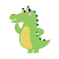 Cute Pensive Crocodile, Funny Alligator Predator Green Animal Character Cartoon Style Illustration vector