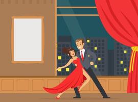 Couple Dancing Tango in Disco Club, Happy Couple Having Romantic Date Cartoon Illustration vector