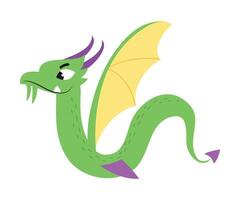 Flying Little Baby Dragon, Cute Funny Fantastic Creature Fairy Tale Character Cartoon Style Illustration vector