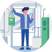Man on public transportation with smartphone vector