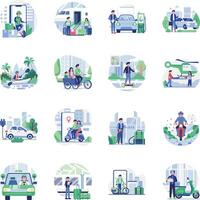 Urban transportation methods illustrated vector