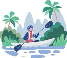 Person kayaking in tropical water vector