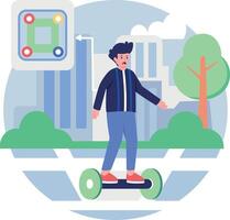 Man on a hoverboard in the city vector