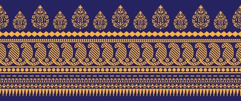 Geometric and floral ethnic graphic designs in blue, yellow and pink on a black background are templates vector