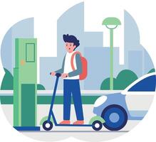 Commuter riding an electric scooter vector