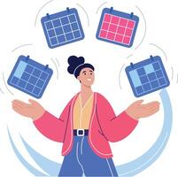 Woman juggling calendars illustration vector