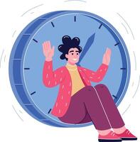 Person sitting inside a clock illustration vector