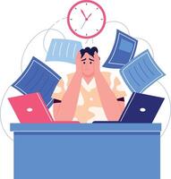 Stressed worker at his desk with papers vector