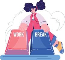 Girl balancing work and break vector