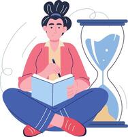 Person writing with hourglass vector