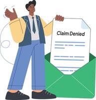 Man gesturing with claim denial letter vector