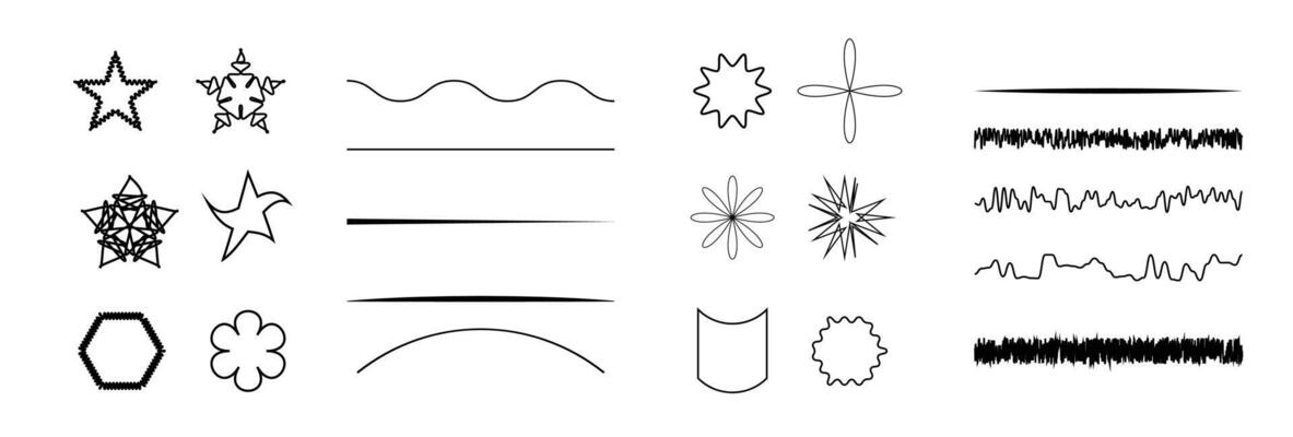 Scribble doodle underline emphasis line shape set. Hand drawn brush stroke highlight speech bubble cloud sparkle arrow element.