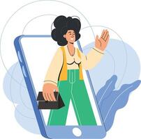 Woman animated in smartphone illustration vector