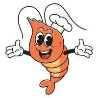Cartoon shrimp character chef vector