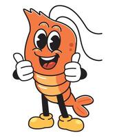 Cartoon shrimp character with thumbs up vector