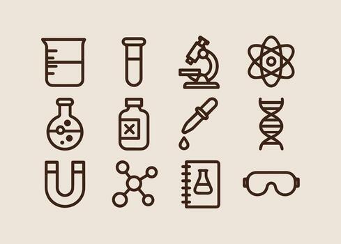 Science Essentials Simple Line Art Icons in Various Fields of Study vector