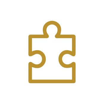 elegante dorado contorno rompecabezas pedazo icono representando problema resolviendo y terminación vector