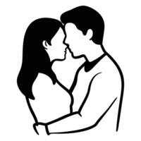 Man and woman in love hug gently, rendered in simple black vector