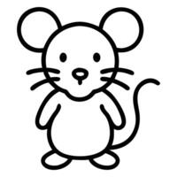 Outlined cartoon mouse with whiskers and round ears stands facing forward happily vector
