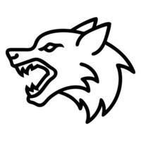 Outlined wolf head shows sharp teeth and aggression with a snarling expression vector