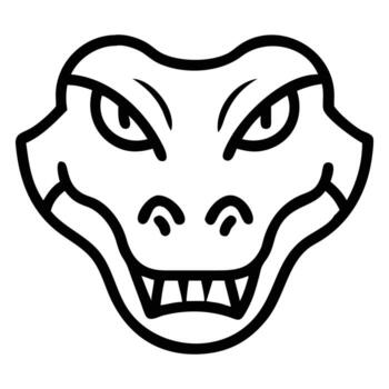 Simple black line depicts a menacing alligator face icon with sharp teeth vector