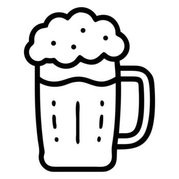 estilizado cerveza jarra desborda con espumoso cabeza, representado en simple, negrita contorno vector