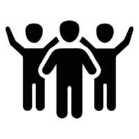 Three figures raise their arms, symbolizing community support and collaborative achievement vector