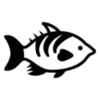 Black and white fish outline showing fins and bone structure is swimming vector