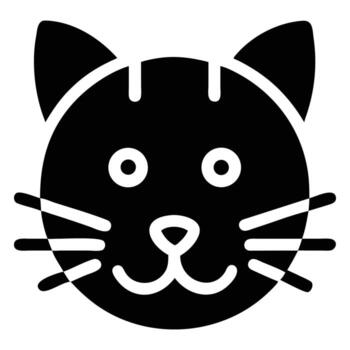 Black cat face with whiskers and cute smile looks forward with simplicity vector