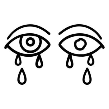 Two eyes are crying with teardrops falling down in a simple line drawing vector