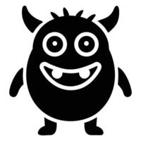 Cute horned monster smiles with joy in this simple black silhouette vector