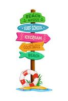 Summer beach signboard, wooden sign board signage vector