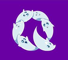 Halloween font Q letter ghost cartoon character vector